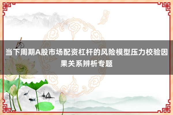 当下周期A股市场配资杠杆的风险模型压力校验因果关系辨析专题